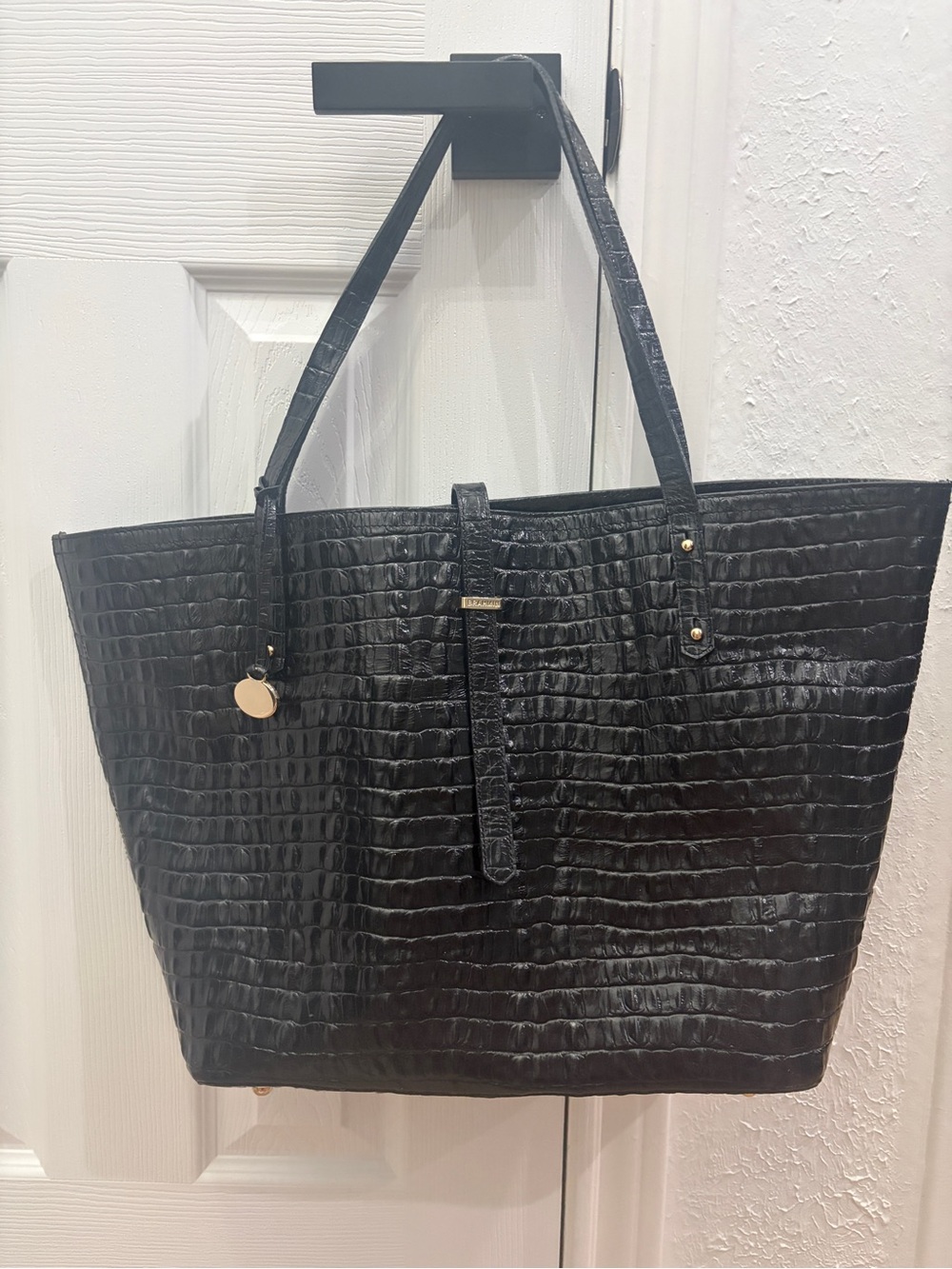Brahmin Black Croc-Embossed Large Tote